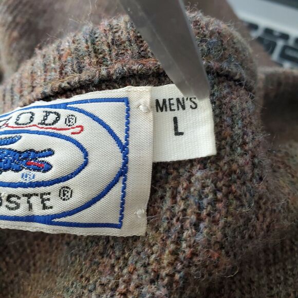 Izod Lacoste Mens Large Sweater Brown Pullover V Neck Retro 80s 1980s Vintage - Picture 7 of 8